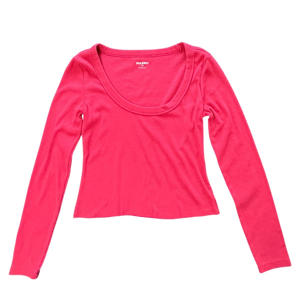 Old Navy Ribbed Scoop Neck Top Womens Small Pink Long Sleeve Snug Crop Shirt